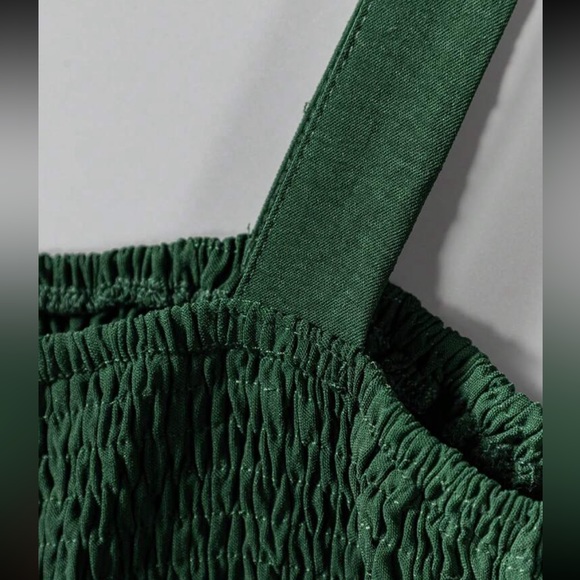 Boho Smocked Cami Top Wide Leg Pants Jumpsuit Green - Picture 2 of 11